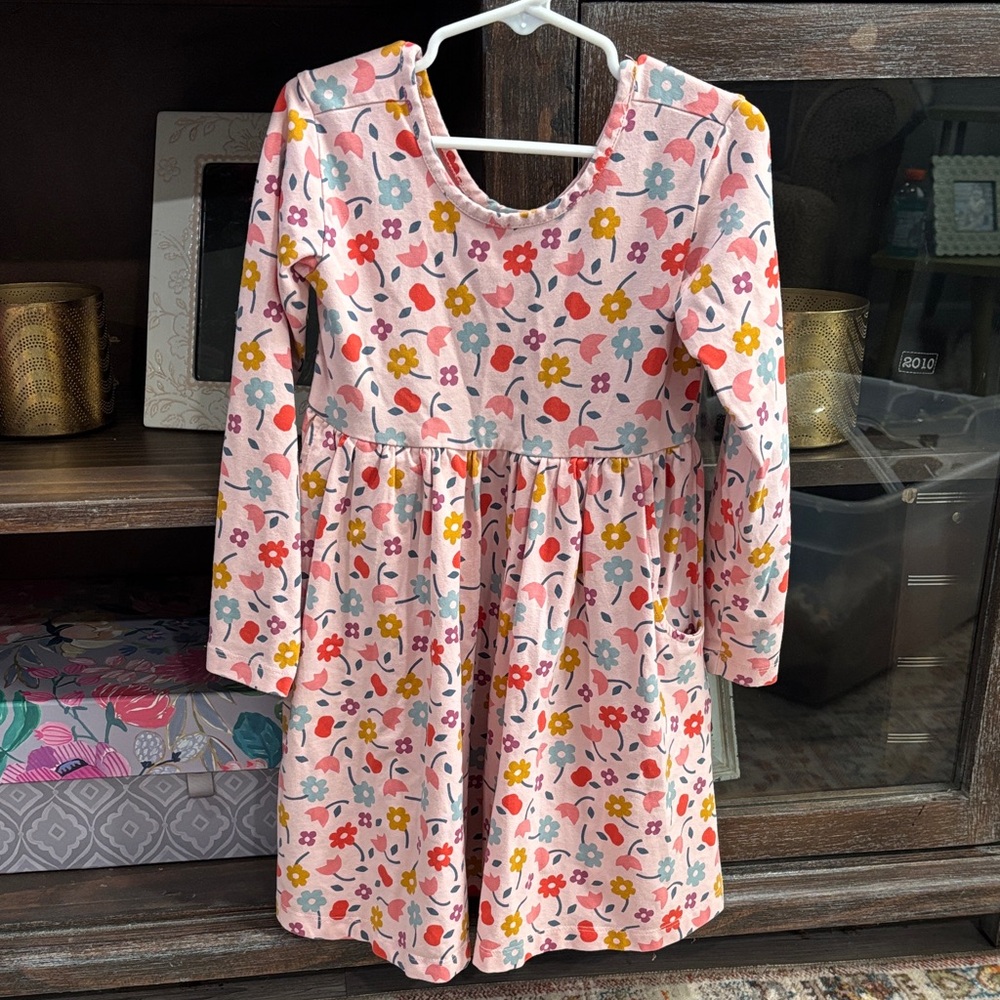 Girls' Pink Floral Long-Sleeve Dress